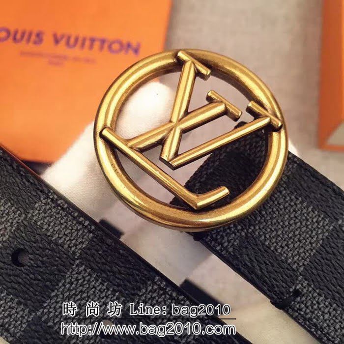 路易威登LV Monogram帆布 圓形LV logo 男士皮帶 LHG1217